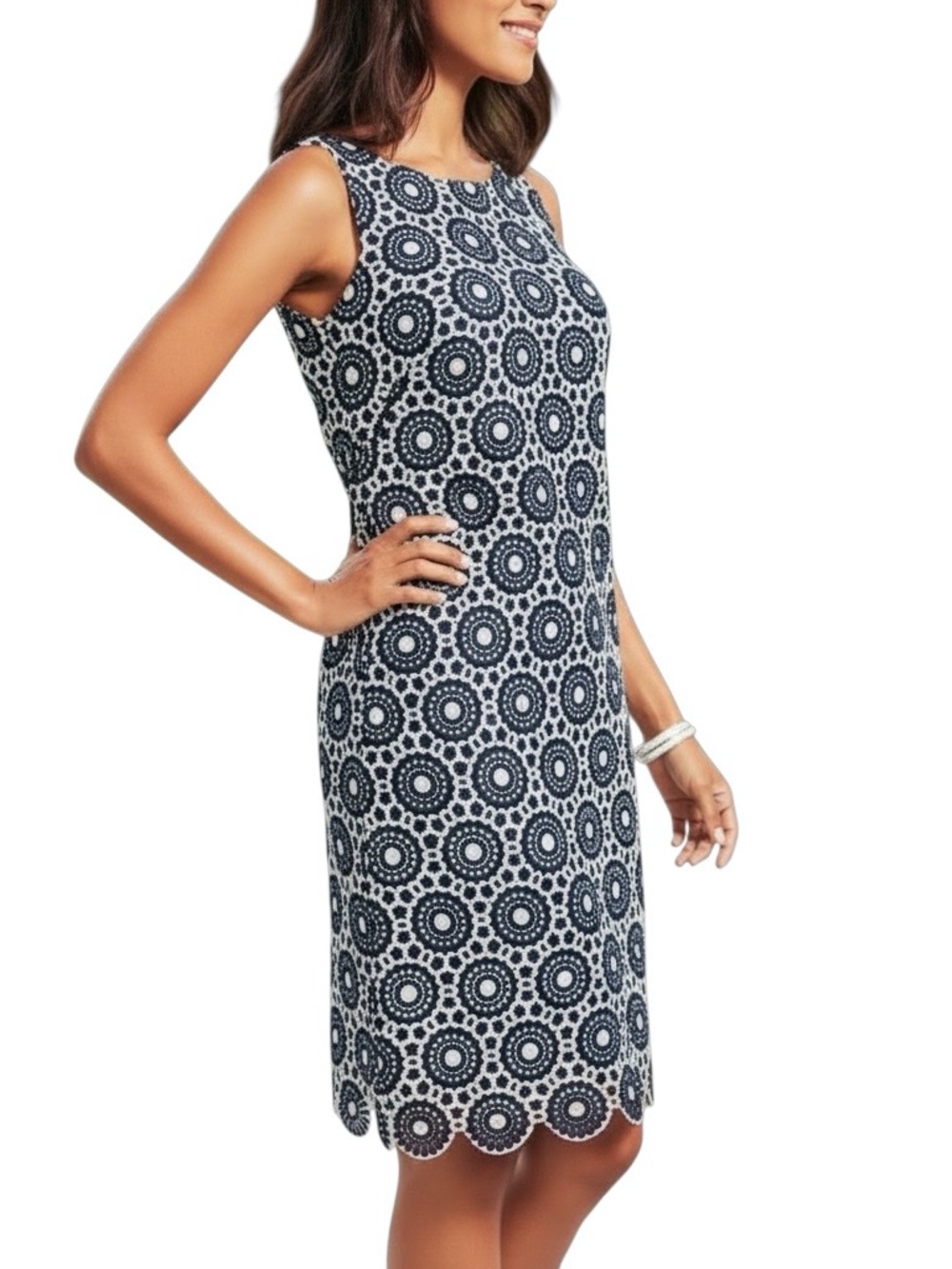 NWT Talbots Navy Blue White Medallion Crochet Lace Sheath Dress 14